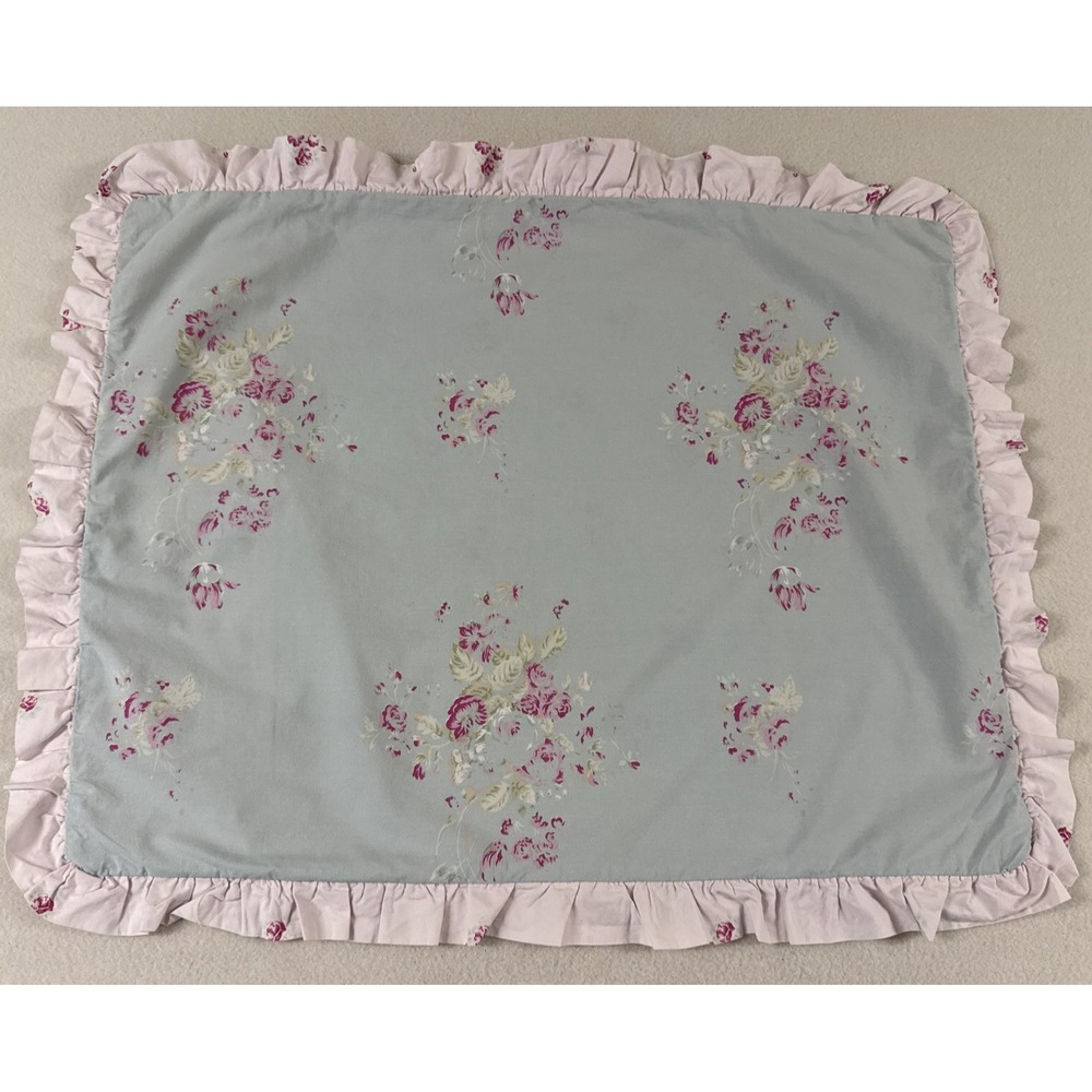 Simply Shabby Chic Pillow Sham Paper Rose? Bouquet Pink Riffle Blue Standard One